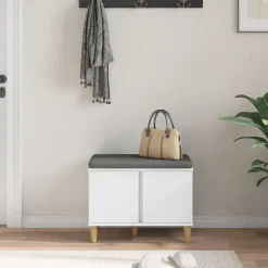 vidaXL Halbank Wit 60 x 38 x 46 cm Bewerkt hout en stof