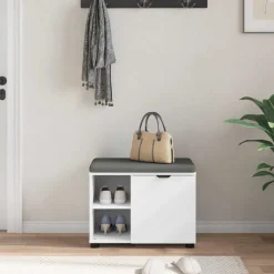 vidaXL Halbank Wit 60 x 38 x 46 cm Geïndustrialiseerd hout en stof