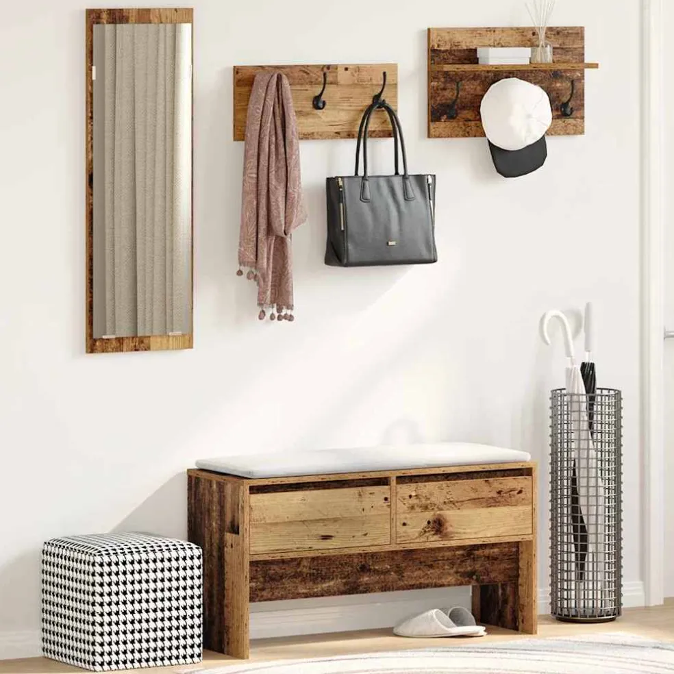 vidaXL Halmeubelset 4 st Oudhout 90 x 31 x 46,5 cm Bewerkt hout