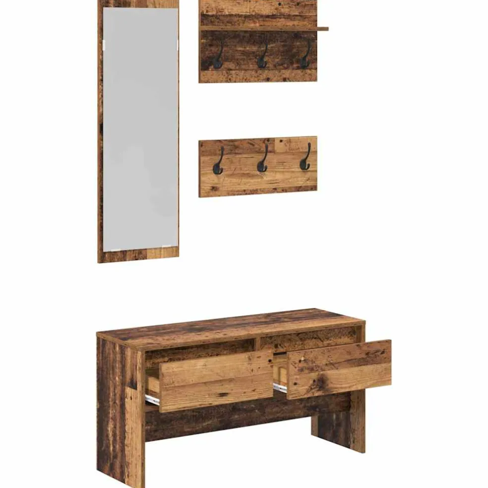 vidaXL Halmeubelset 4 st Oudhout 90 x 31 x 46,5 cm Bewerkt hout
