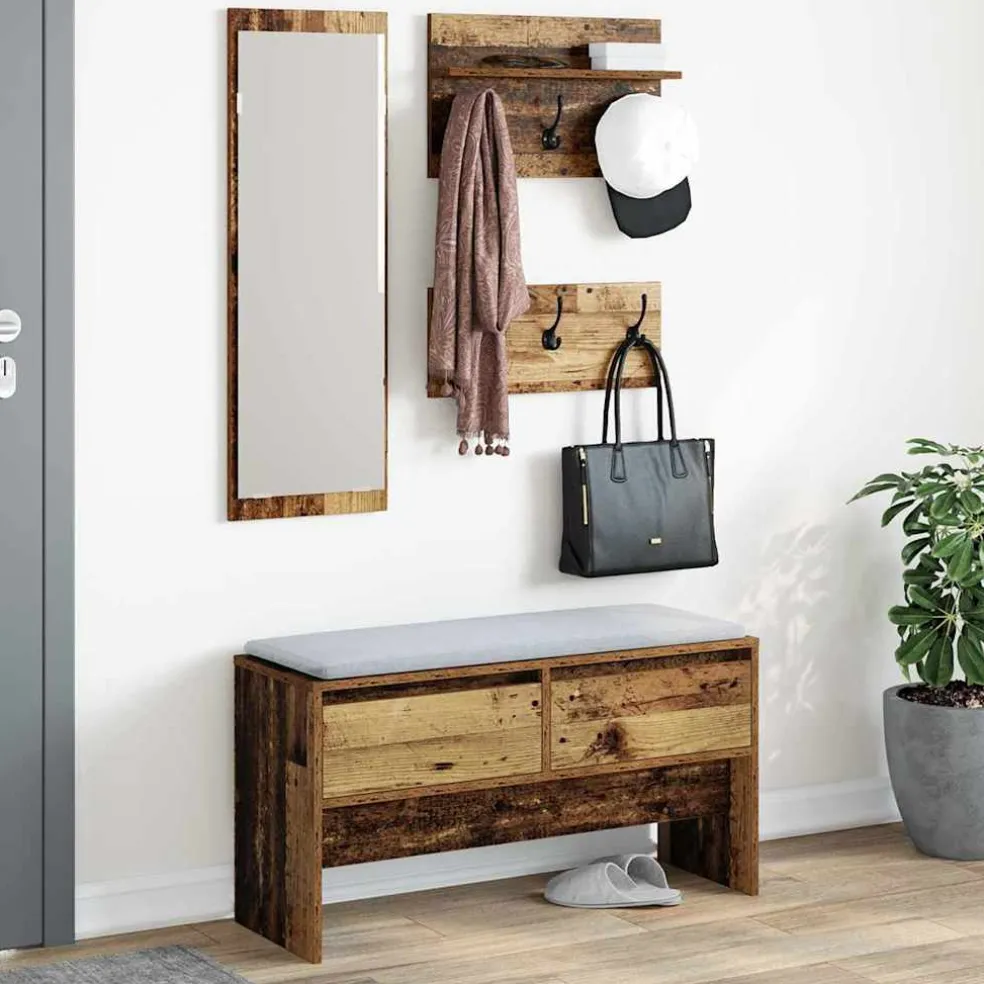 vidaXL Halmeubelset 4 st Oudhout 90 x 31 x 46,5 cm Bewerkt hout