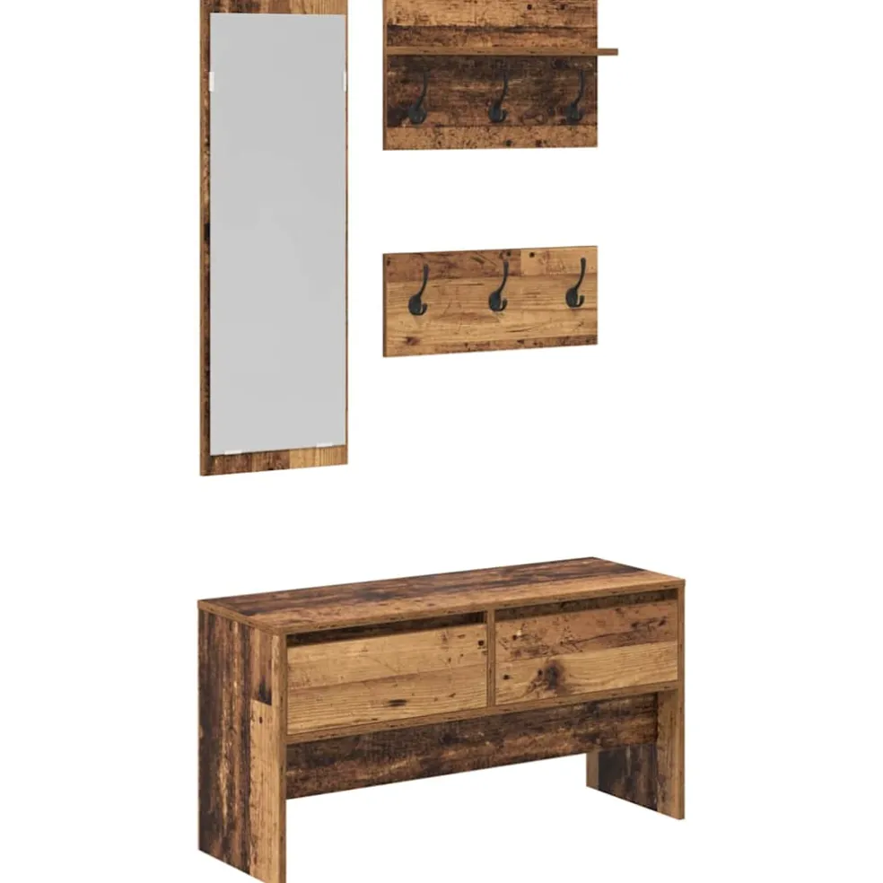 vidaXL Halmeubelset 4 st Oudhout 90 x 31 x 46,5 cm Bewerkt hout