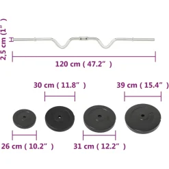 vidaXL Halter gebogen met gewichten 90 kg