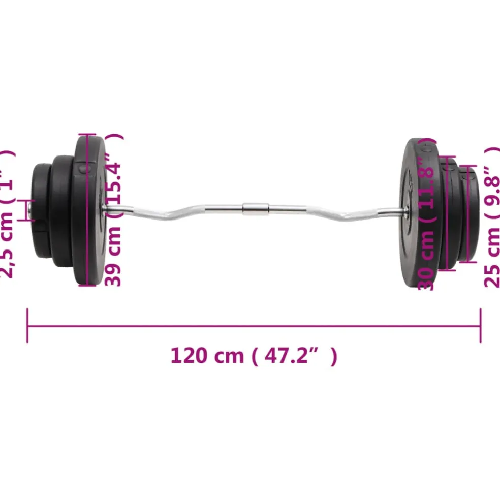 vidaXL Halter gebogen met gewichten 60 kg