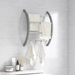 vidaXL Handdoekenrek met haken 56x16x72 cm aluminium zilverkleurig