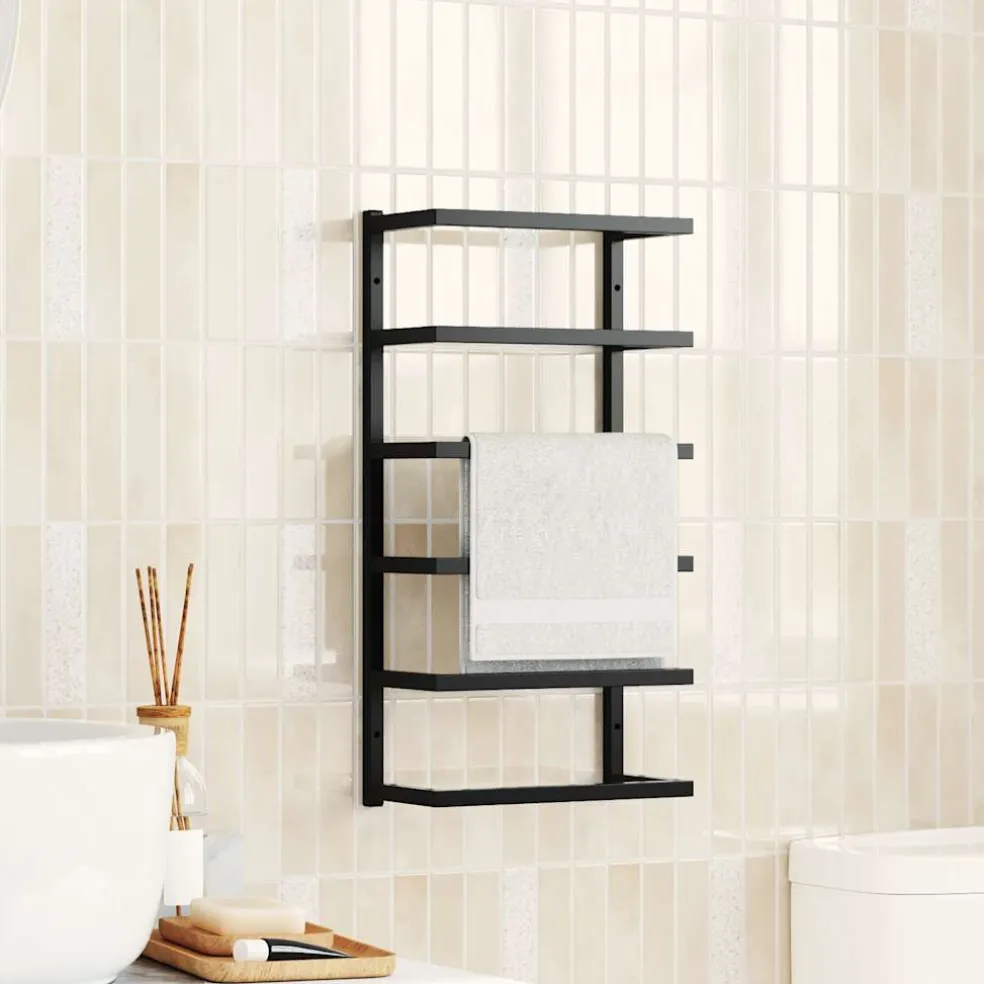 vidaXL Handdoekenrek 24x12x48 cm staal zwart