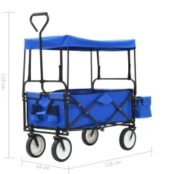 vidaXL Handkar inklapbaar met luifel staal blauw
