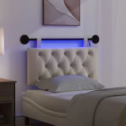 vidaXL Hangend hoofdbord Met LED-verlichting Crèmekleurig Stof