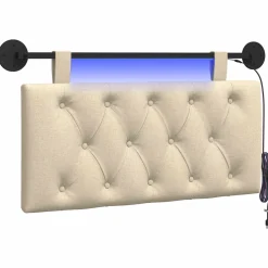 vidaXL Hangend hoofdbord Met LED-verlichting Crèmekleurig Stof