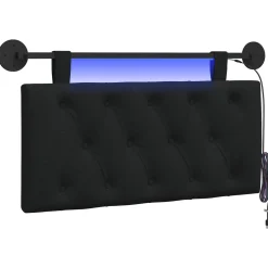 vidaXL Hangend hoofdbord Met LED-verlichting Zwart Stof