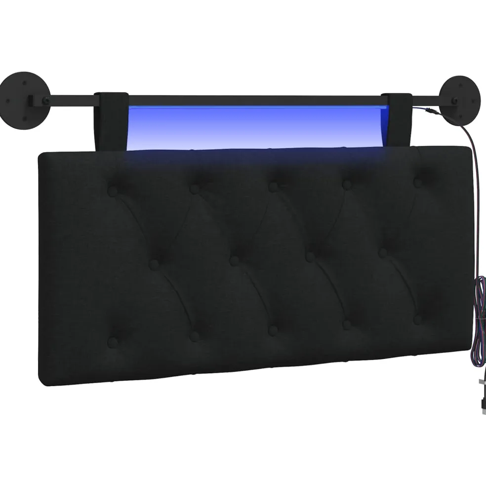vidaXL Hangend hoofdbord Met LED-verlichting Zwart Stof