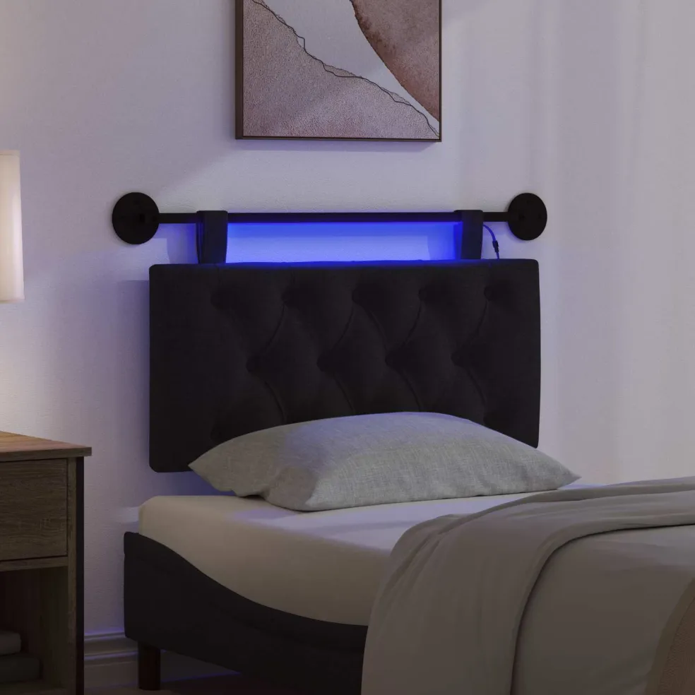 vidaXL Hangend hoofdbord Met LED-verlichting Zwart Stof