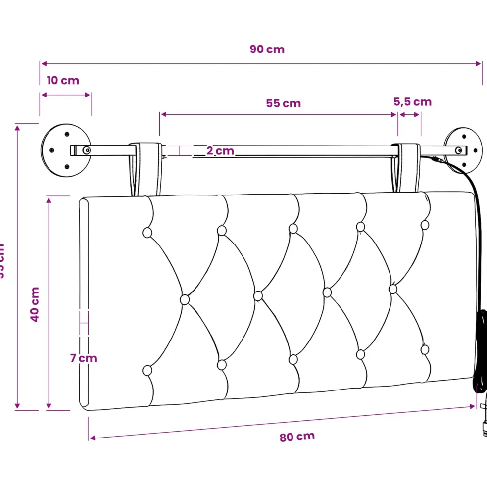 vidaXL Hangend hoofdbord Met LED-verlichting Zwart Stof