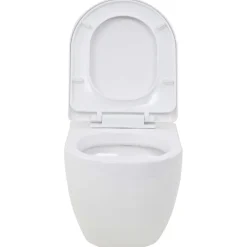 vidaXL Hangend toilet met hoge verbogen stortbak keramiek