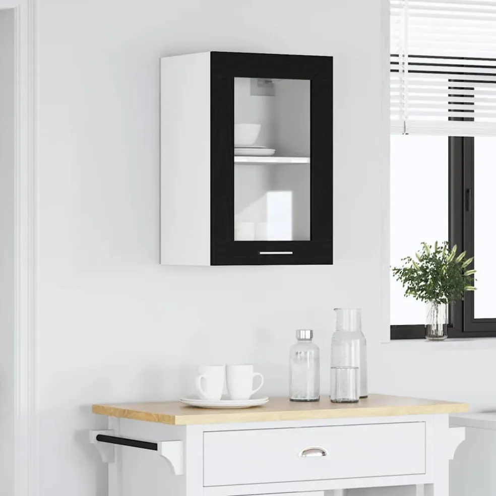 vidaXL Hangglaskast Zwarte Eik 40x31x60 cm Engineered Hout