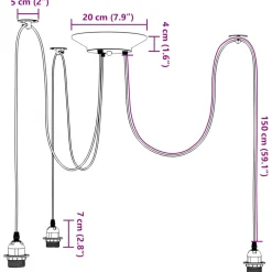 vidaXL Hanglamp met 3 lamphouders E27 metaal zwart