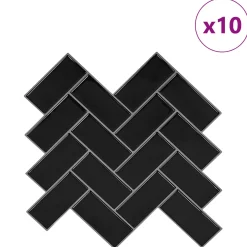 vidaXL Haringbeen Tegel 10 st Zwart 30 x 30 cm Polyurethaan en PET