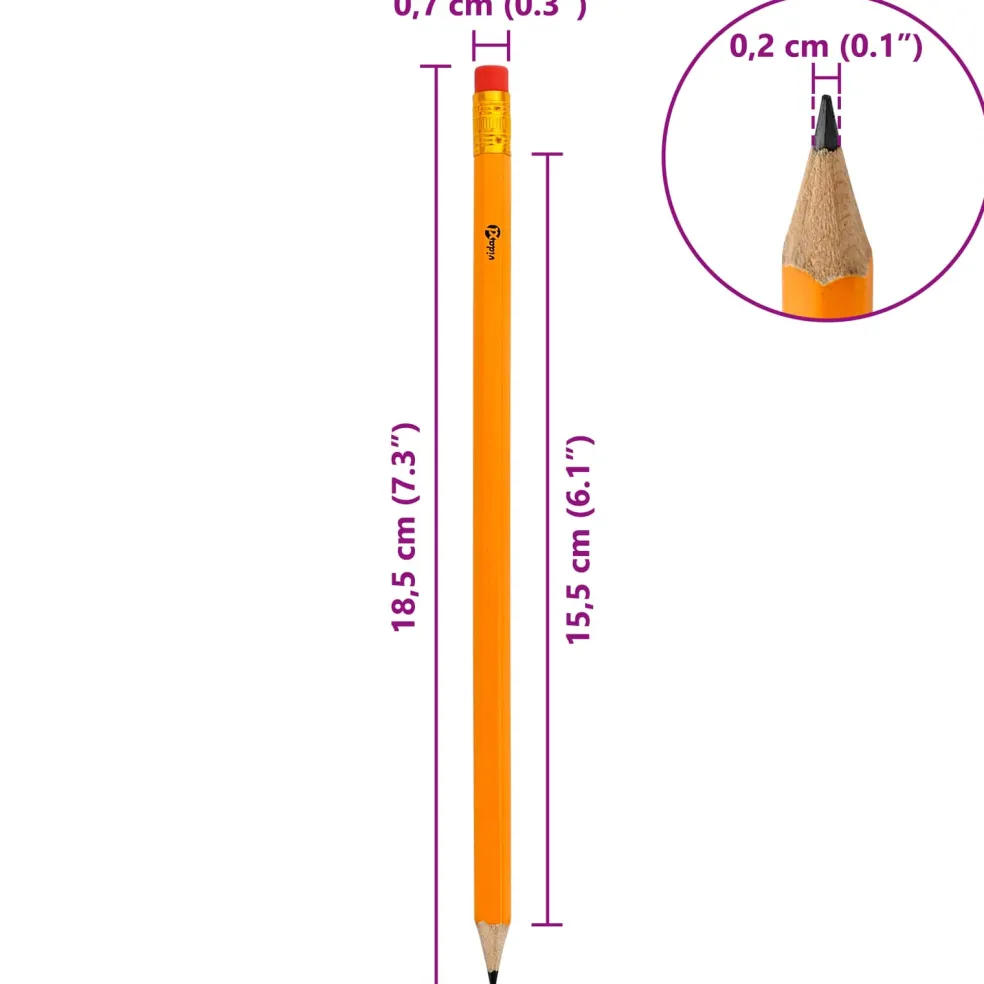 vidaXL HB Potloden Ø 0,7 x 18,5 cm Geel Massief Populieren Hout
