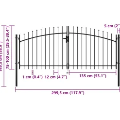 vidaXL Hekkenpoorten WOERDEN 300 x 150 cm Staal Grijs Vergrendelbaar