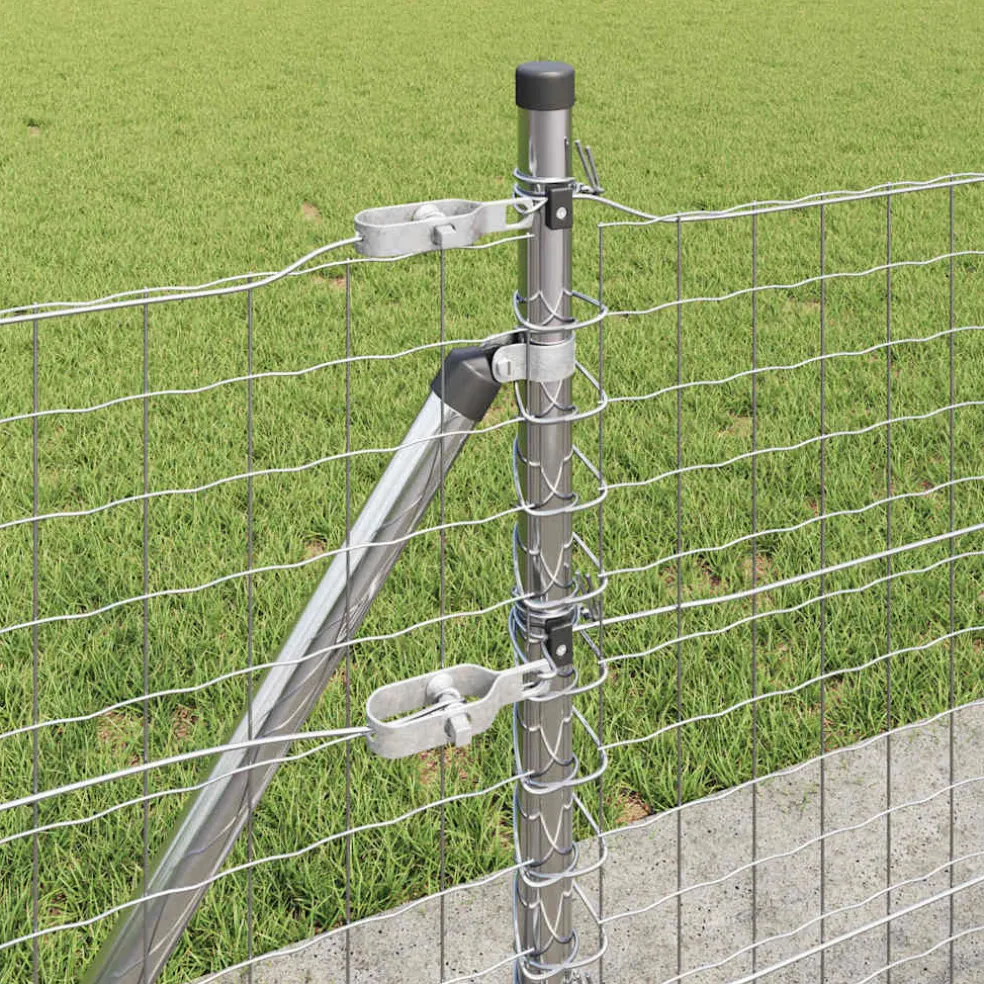 vidaXL Hekpaal met betonnen voet 52 st zilver Gepoedercoat staal