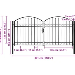 vidaXL Hekpoort ASSEN dubbele deur met gebogen bovenzijde staal 300x125 cm