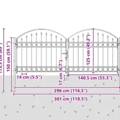 vidaXL Hekpoort ASSEN 301 x 175,5 cm Staal Grijs Vergrendelbaar