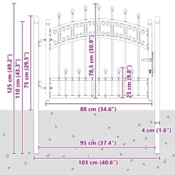 vidaXL Hekpoort KAMPEN met speerpunt zwart 103x75 cm staal