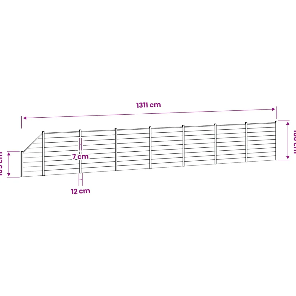 vidaXL Hek set 1311 x 186 cm WPC en Aluminium Grijs