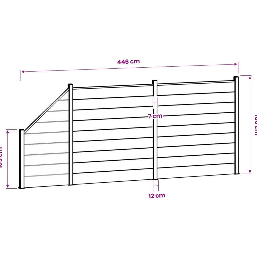 vidaXL Hek set 446 x 186 cm WPC en Aluminium Grijs