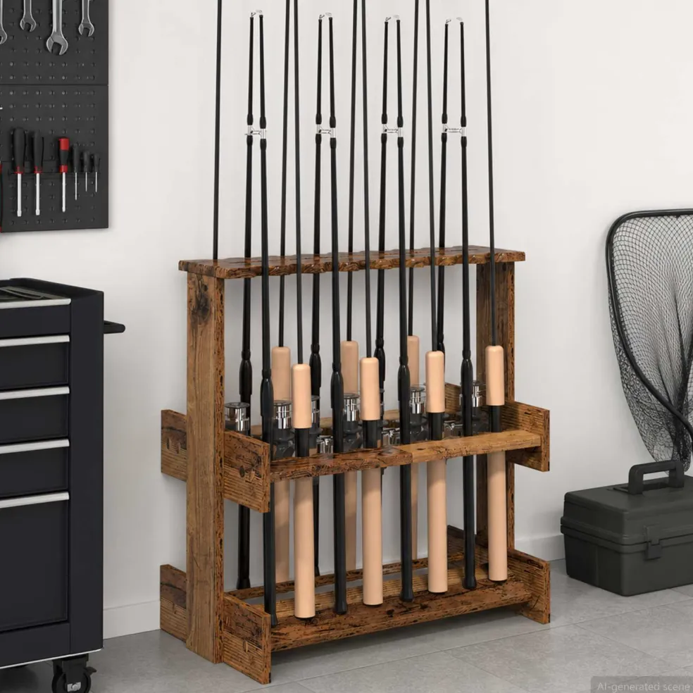 vidaXL Hengelhouder Bewerkt hout 60 x 35 x 60 cm Eikenhout