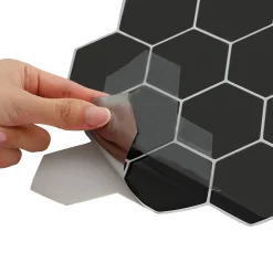 vidaXL Hexagon tegel 10 st Zwart 30 x 30 cm Polyurethaan en PET