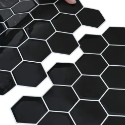 vidaXL Hexagon tegel 10 st Zwart 30 x 30 cm Polyurethaan en PET