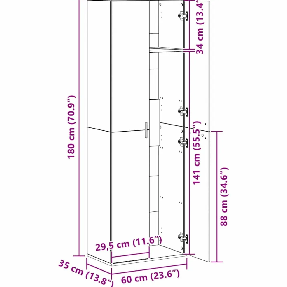 vidaXL Highboard 60 x 35 x 180 cm Bewerkt hout Zwart eiken