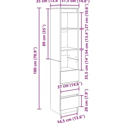 vidaXL Highboard 37,5x35x180 cm spaanplaat betongrijs