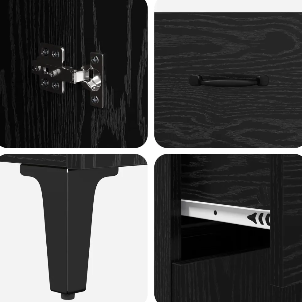 vidaXL Highboard Zwart Eiken 69,5 x 34 x 180 cm Bewerkt hout