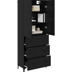 vidaXL Highboard Zwart Eiken 69,5 x 34 x 180 cm Bewerkt hout
