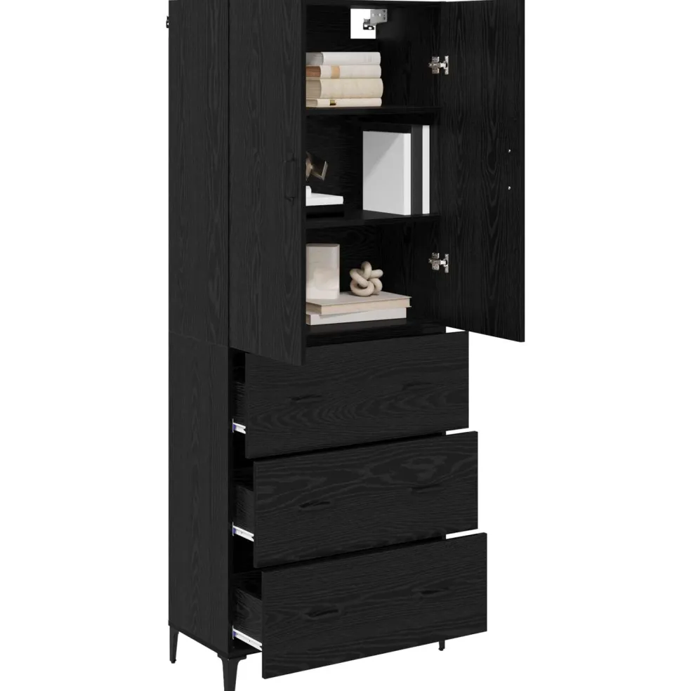 vidaXL Highboard Zwart Eiken 69,5 x 34 x 180 cm Bewerkt hout