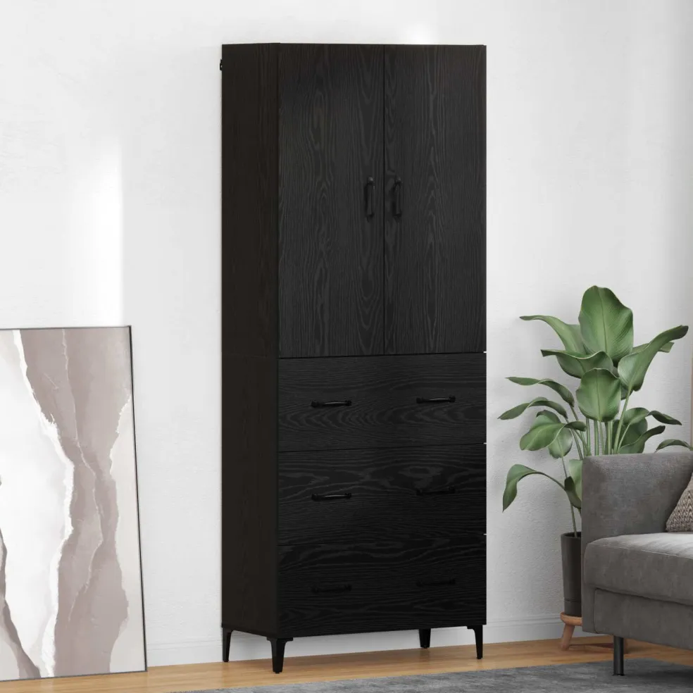 vidaXL Highboard Zwart Eiken 69,5 x 34 x 180 cm Bewerkt hout