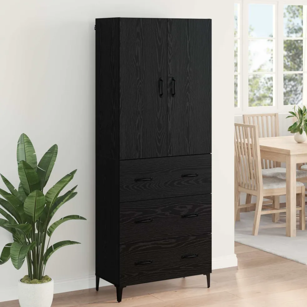 vidaXL Highboard Zwart Eiken 69,5 x 34 x 180 cm Bewerkt hout