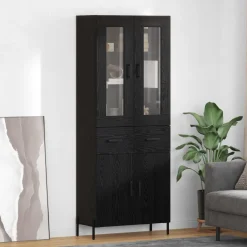 vidaXL Highboard Zwart Eiken 69,5 x 34 x 180 cm Bewerkt hout
