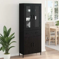 vidaXL Highboard Zwart Eiken 69,5 x 34 x 180 cm Bewerkt hout
