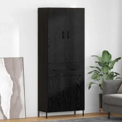 vidaXL Highboard Zwart Eiken 69,5 x 34 x 180 cm Bewerkt hout