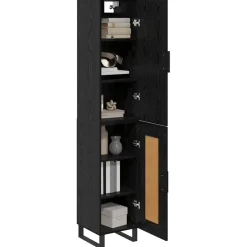 vidaXL Highboard Zwart Eiken 34,5 x 34 x 180 cm Bewerkt hout