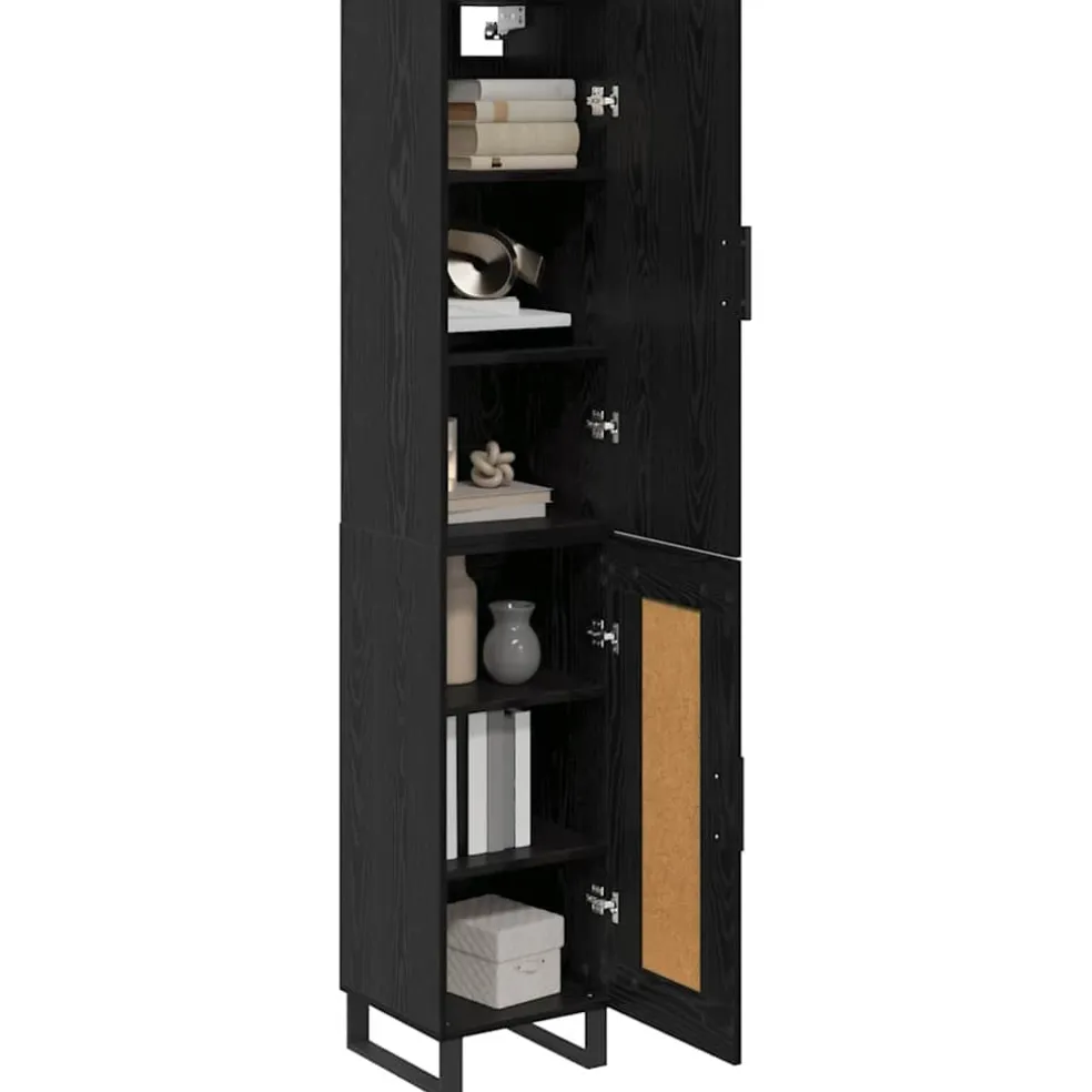 vidaXL Highboard Zwart Eiken 34,5 x 34 x 180 cm Bewerkt hout