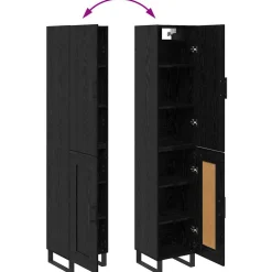 vidaXL Highboard Zwart Eiken 34,5 x 34 x 180 cm Bewerkt hout