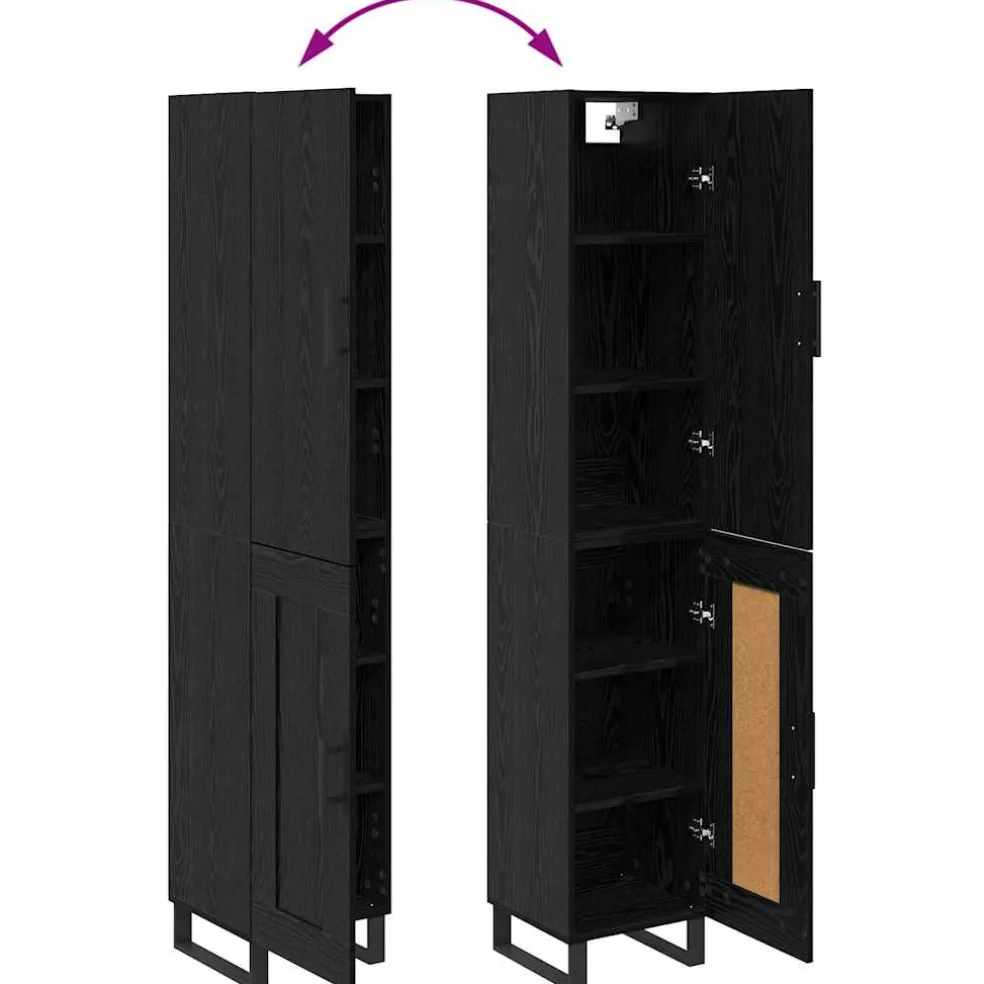 vidaXL Highboard Zwart Eiken 34,5 x 34 x 180 cm Bewerkt hout