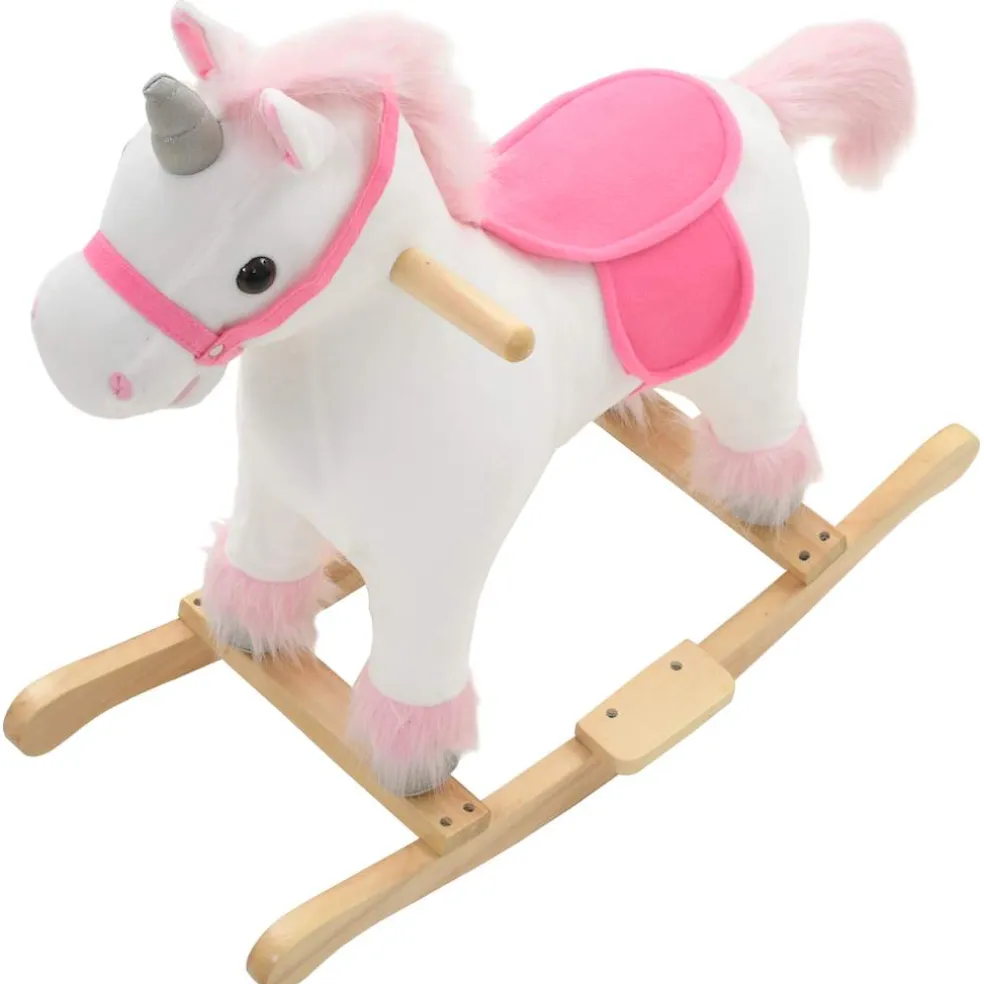 vidaXL Hobbeldier eenhoorn 65x32x58 cm pluche wit en roze