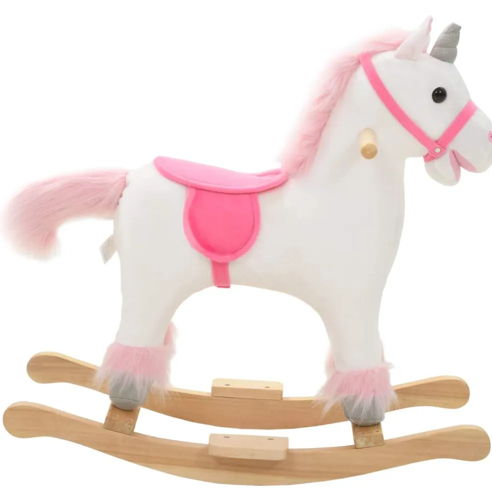 vidaXL Hobbeldier eenhoorn 65x32x58 cm pluche wit en roze