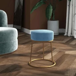 vidaXL Hocker rond fluweel lichtblauw