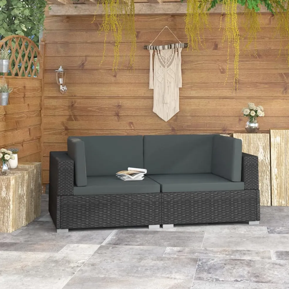 vidaXL Hoekbanken 2 st met kussens poly rattan zwart
